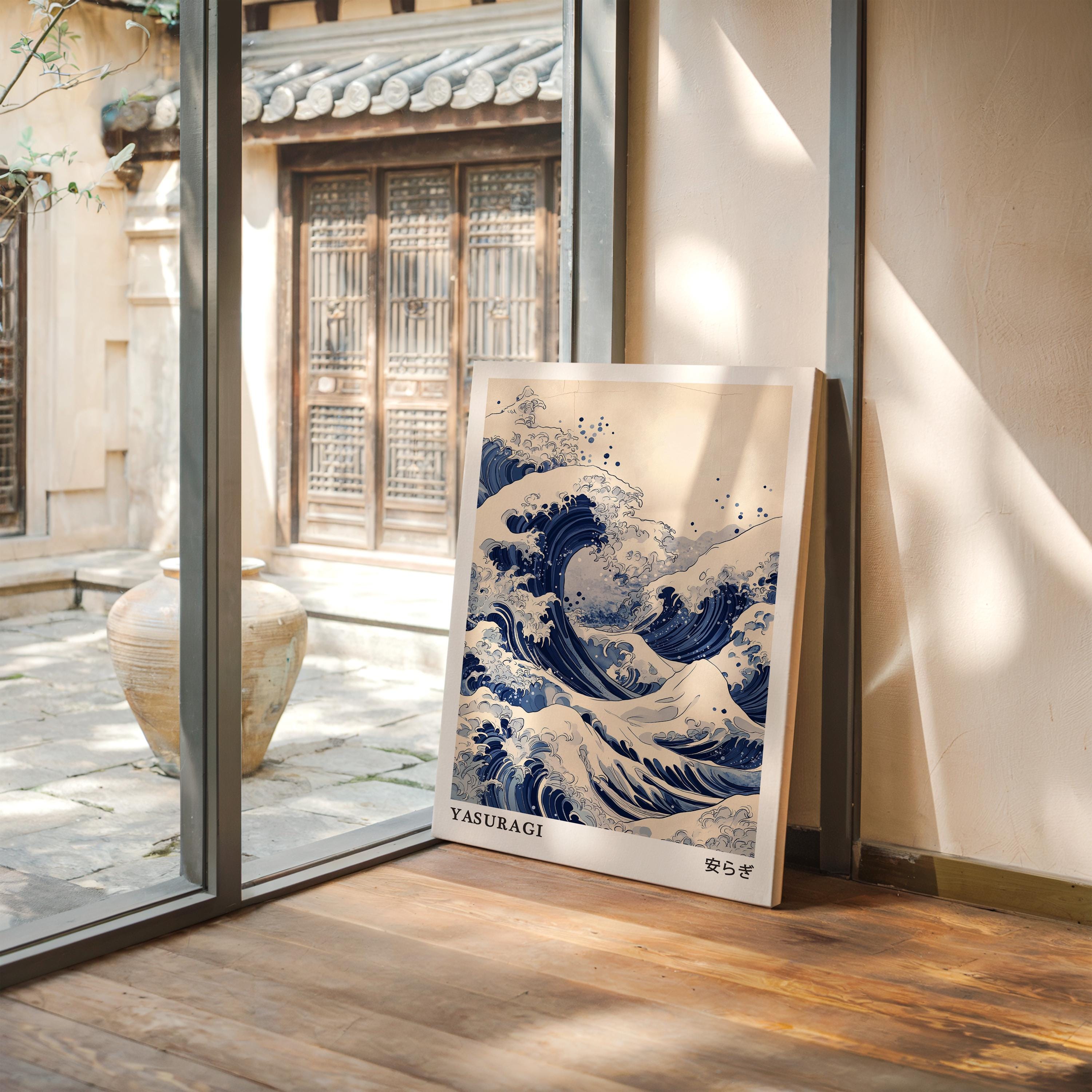 Japanese Wave Art Canvas – Yasuragi Tranquility Print With Blue