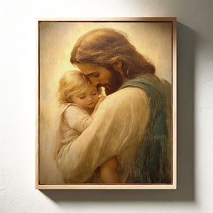 Jesus Embracing a Child Canvas Art - Christian Wall Decor for Home - Religious Inspirational Artwork for Faith and Love