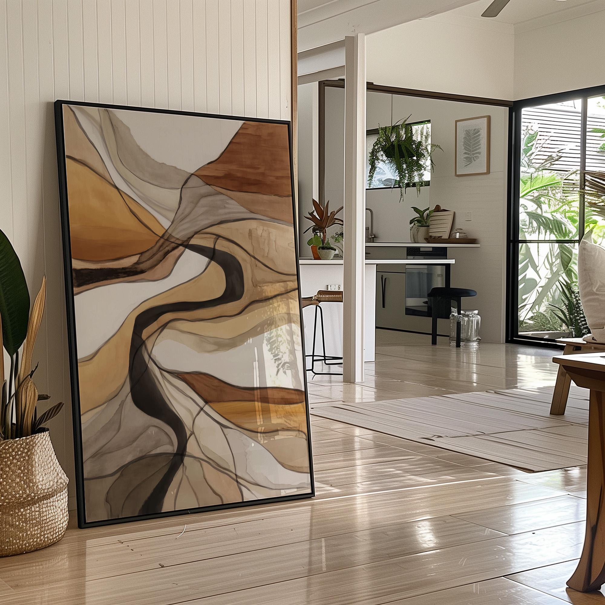 Abstract Earth Tone Wall Art, Modern Neutral Canvas Painting ...
