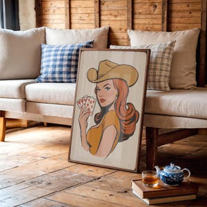 Cowgirl Pinup with Playing Cards Pop Art