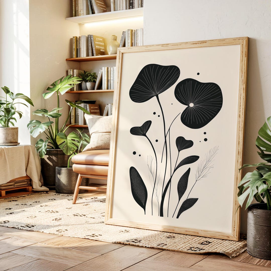 Minimalist Botanical Line Art – Black and White Abstract Wildflower ...