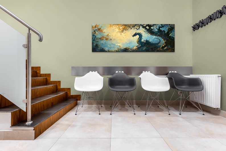 Panoramic Dragon Canvas Wall Art, Fantasy Wall Art, Dragon Art, Colorful Dragon Art, Office Art image 4