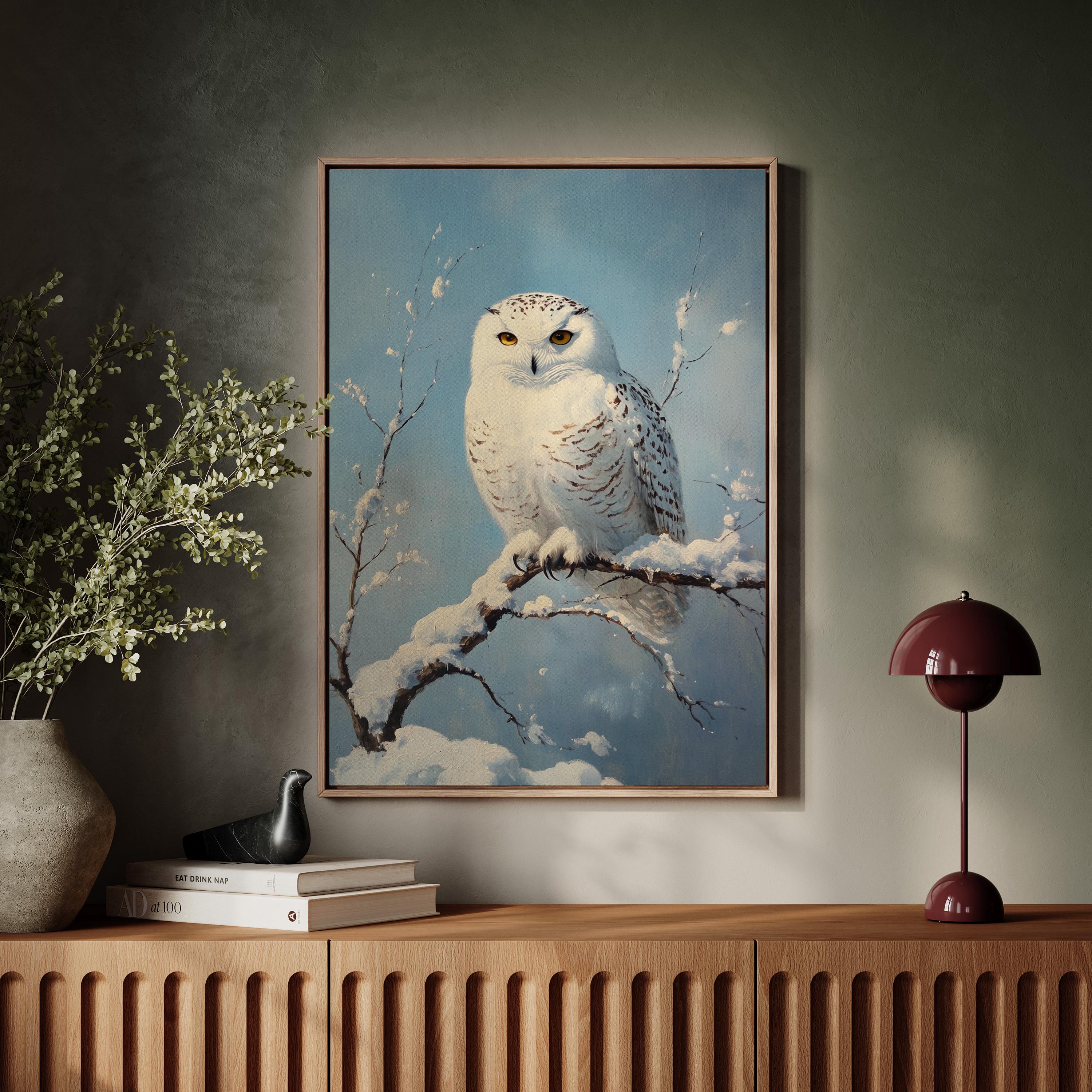 Snowy Owl Canvas Art - Winter Wildlife Painting, Majestic Owl on Snowy ...