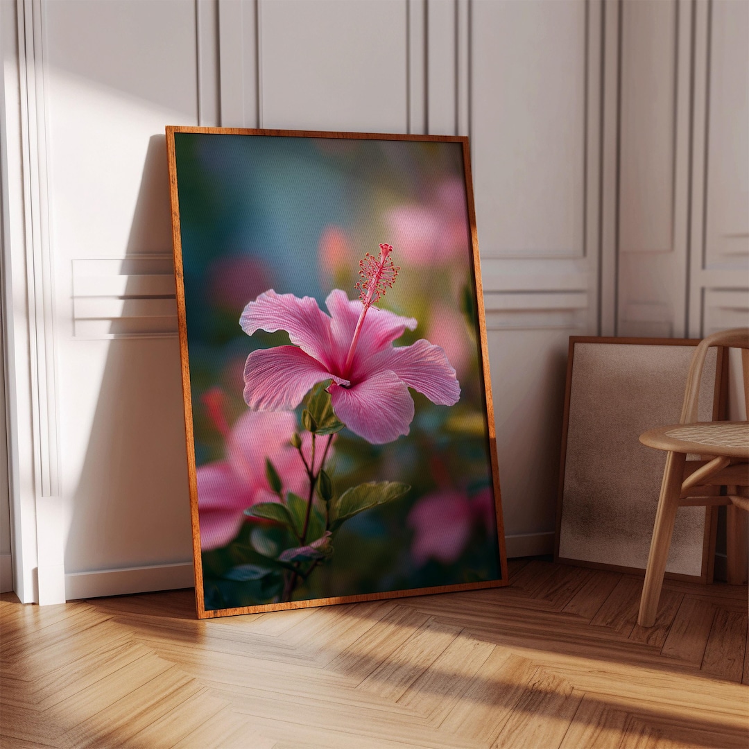 Pink Hibiscus Canvas Wall Art, Tropical Flower Print, Botanical Bloom ...