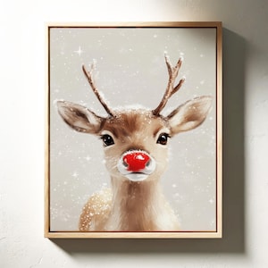 Red Nosed Reindeer Christmas Farmhouse Mantle Canvas Ready To Hang Canvas Wall Art Print,Farmhouse Christmas Canvas Wall Art Decor,Christmas
