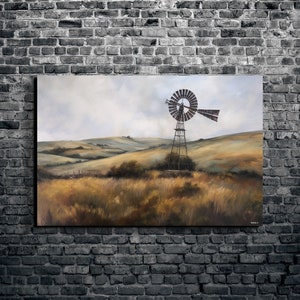 Abandoned Windmill Canvas Art, Oil Painting Style Print, Vintage Windmill Canvas, Farmhouse Extra large Wall Art, 1.5&quot;