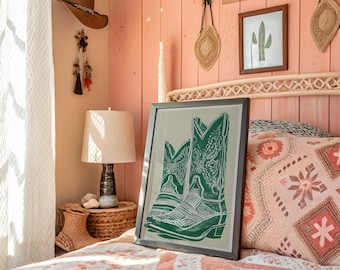Cowboy Boots Kunstdruck | Western Rustikal Leinwand Dekor