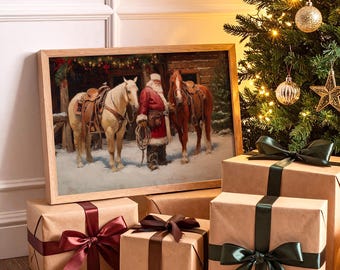 Cowboy Santa with Horses Christmas Western Painting