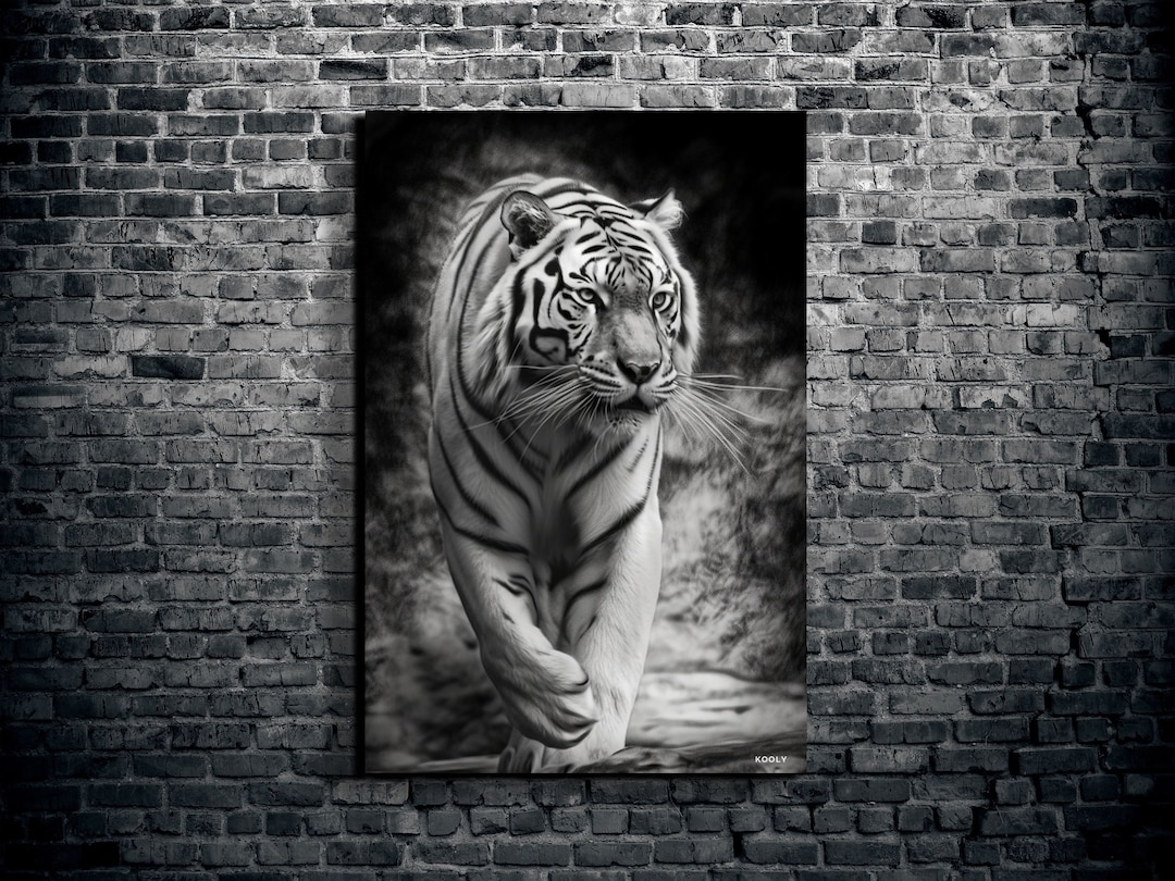 White Tiger Canvas Wall Art, Black and White Tiger Wall Decor Canvas