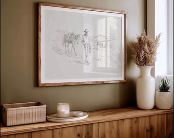 Cowboy gehend mit Pferd Western Bleistift-Skizze
