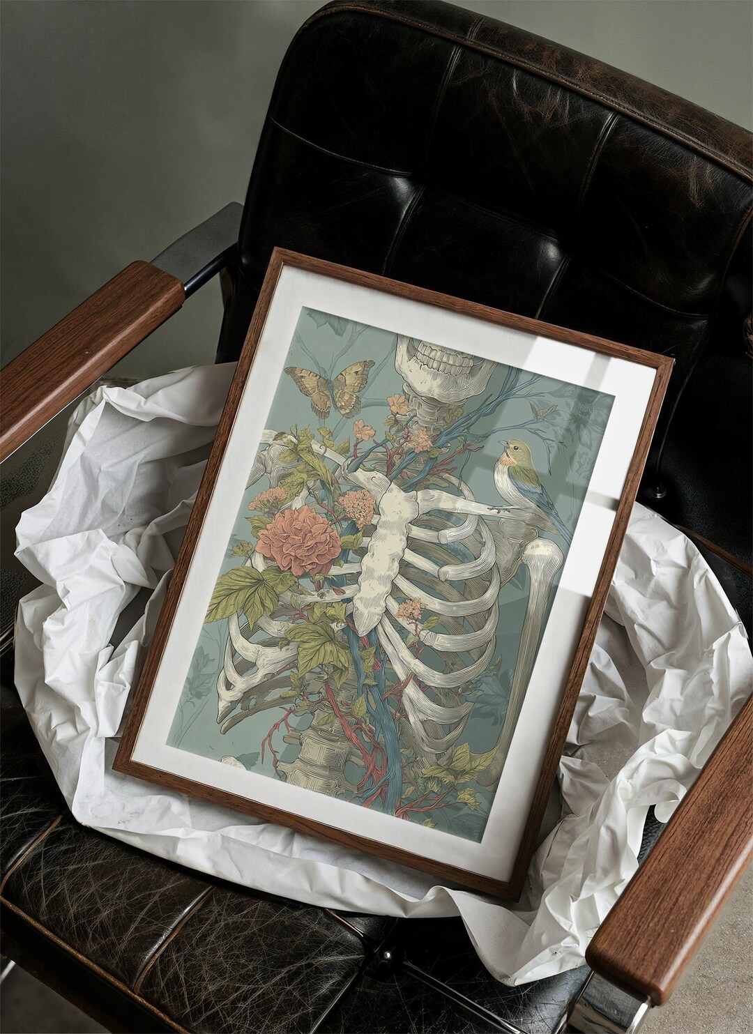 Anatomical Skeleton Botanical Canvas Wall Art, Vintage Anatomy Floral ...