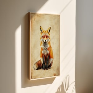 Vintage Fox Canvas Art, Rustic Woodland Animal Print, Whimsical Red Fox Wall Decor, Cottagecore Wildlife Art for Cabin or Nursery