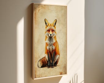 Vintage Fuchs Leinwand, rustikale Waldtierdruck, Waldtier Druck, Waldtier Druck, Cottagecore Wildtier Kunst für die Hütte oder das Kinderzimmer