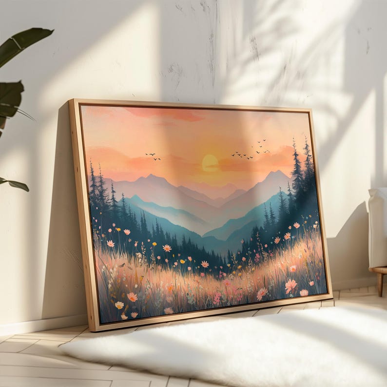 Golden Sunrise Over Serene Mountain Valley Canvas Wall Art - Peaceful ...