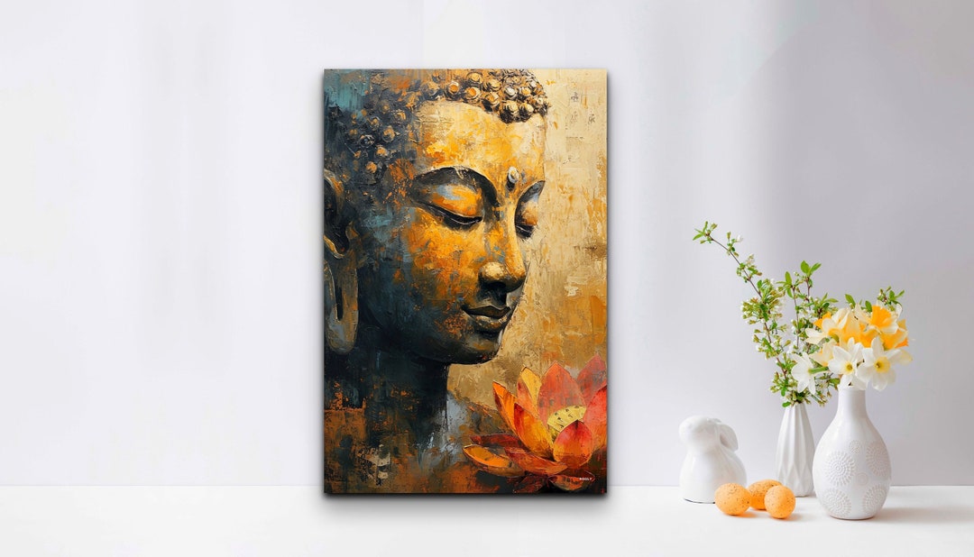 Buddha Canvas Wall Art With Lotus Flower, Zen Wall Art, Hindu Canvas ...
