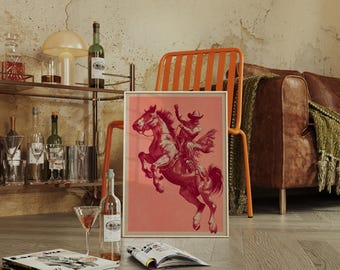Bronc Rider Illustration | Vintage Western Rodeo Wall Art