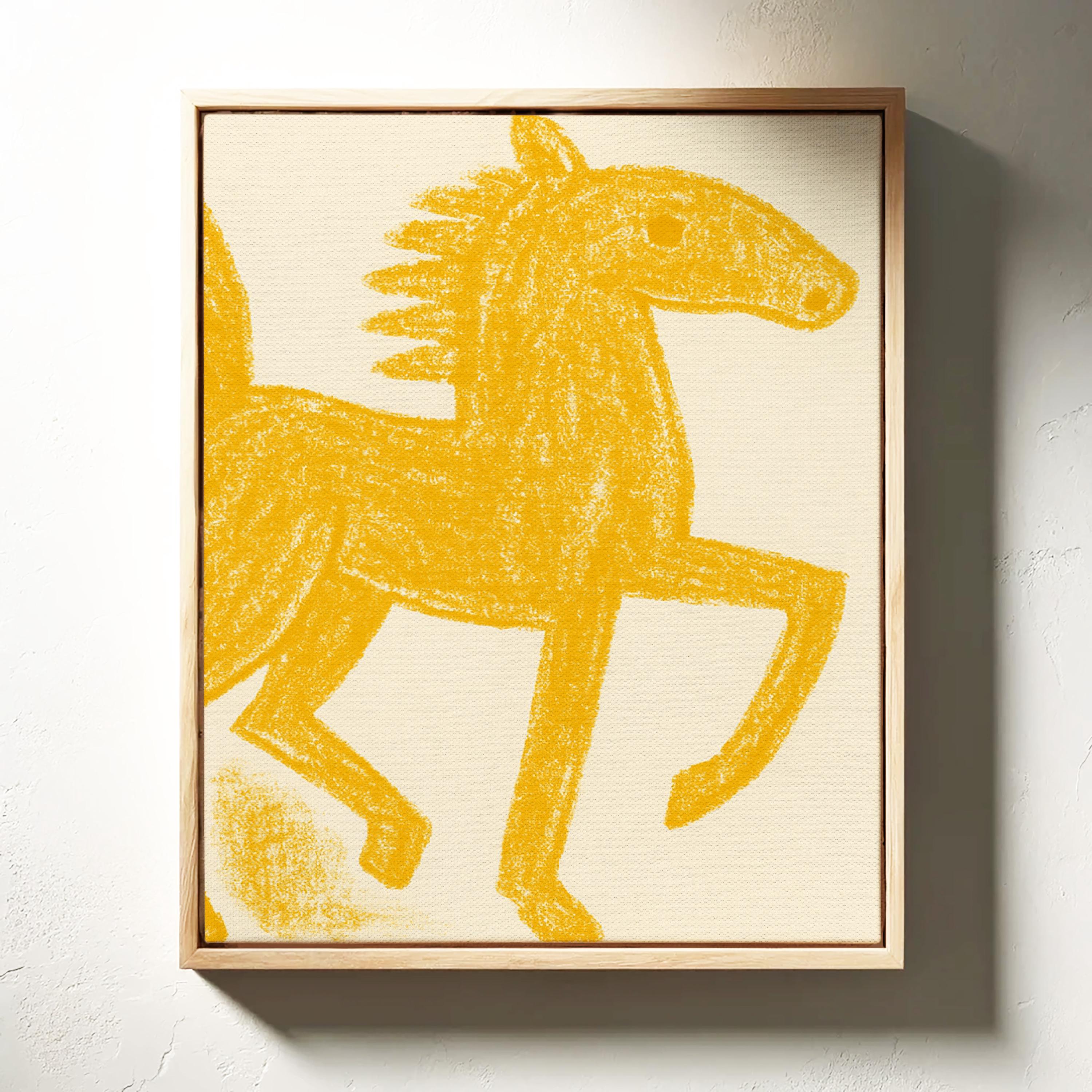 黄金の馬の絵 | ミニマルなクレヨンスタイルの乗馬アート - Etsy 日本