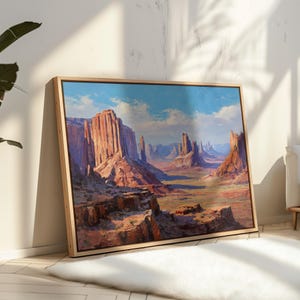 Monument Valley Schlucht Leinwand Wandkunst | Red Rock Wüste Landschaft Gemälde | Südwesten Natur Kunstwerk | Rustikale Western Wanddekoration
