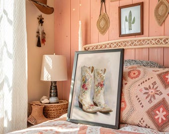 Floral Cowboy Boots Western Art Print