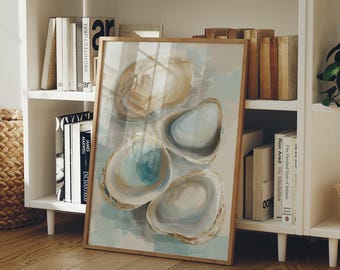 Abstract Oyster Shell Canvas Wall Art | Coastal Neutral Beach Decor | Modern Nautical Artwork | Minimal Coastal Wall Art