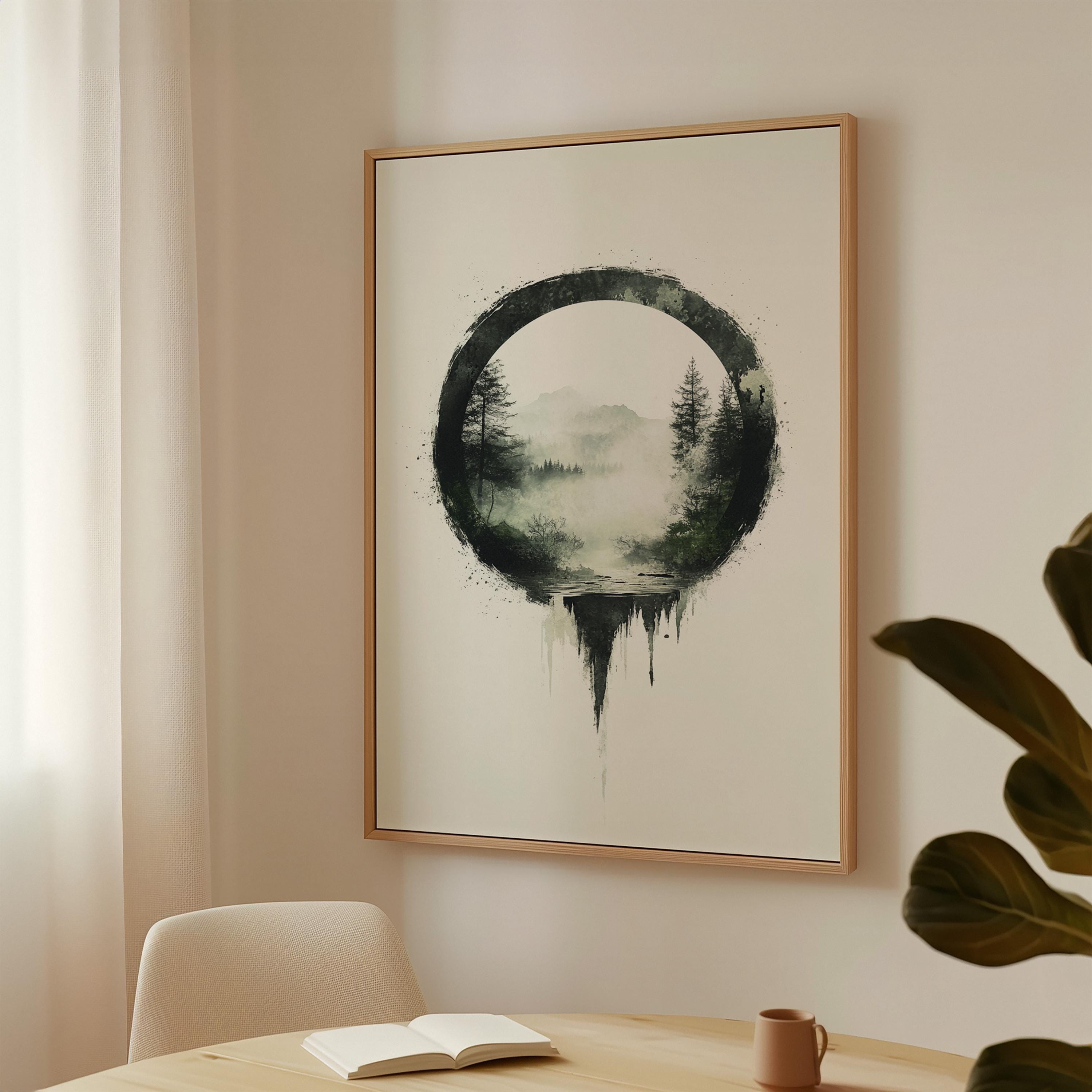 Zen Circle Forest Canvas - Misty Mountain Landscape - Enso Ink Zen Circle Forest Canvas - Misty Mountain Landscape - Enso Ink