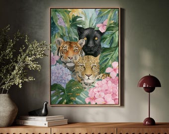 Tiger Leopard and Panther in Tropical Jungle