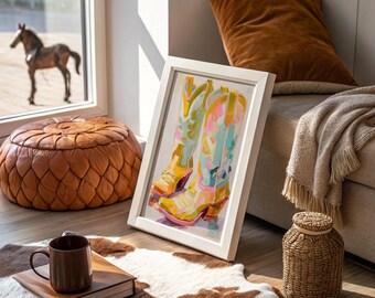 Abstrakte Cowboy Boots in kräftigen Farben