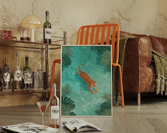 Tiger Swimming in Turquoise Jungle Waters