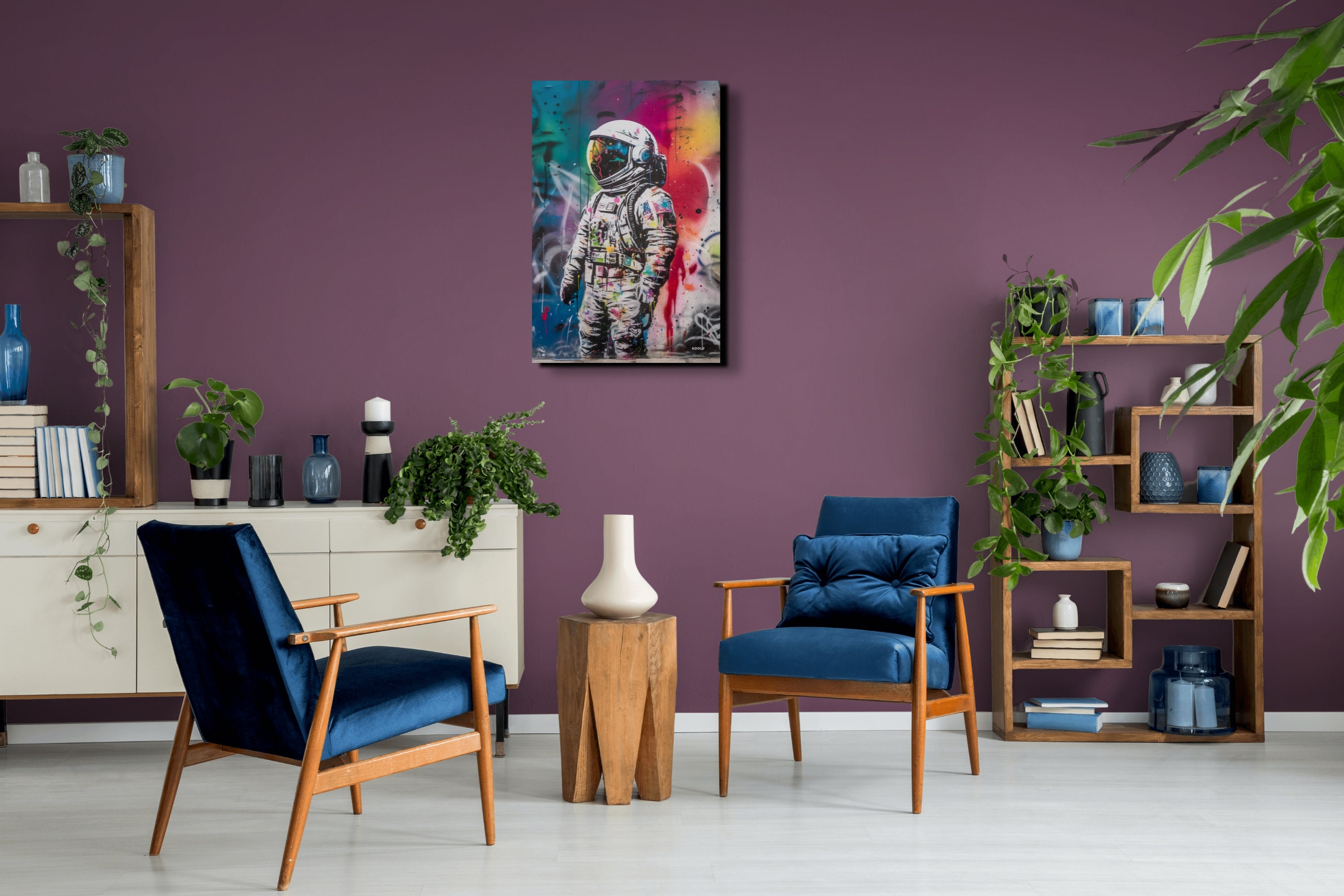 バンクシー風グラフィティ宇宙飛行士キャンバスアート、宇宙飛行士