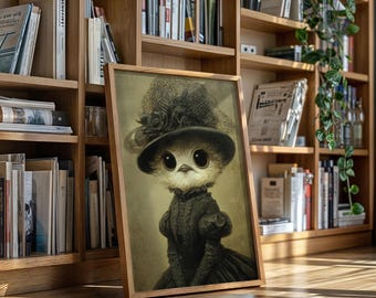 Victorian Owl Portrait in Black Dress