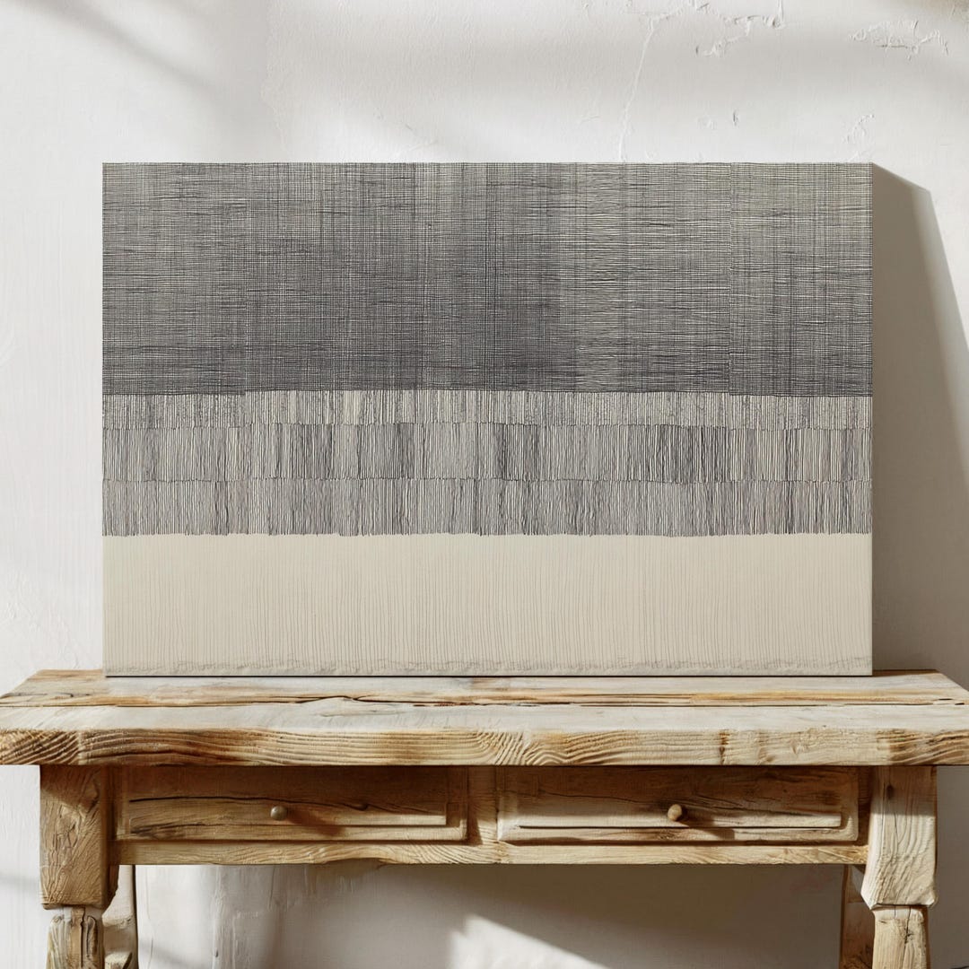 Minimalist Abstract Line Art Canvas, Black and White Modern Geometric ...