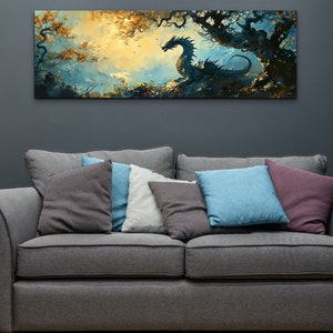 Panoramic Dragon Canvas Wall Art, Fantasy Wall Art, Dragon Art, Colorful Dragon Art, Office Art image 3