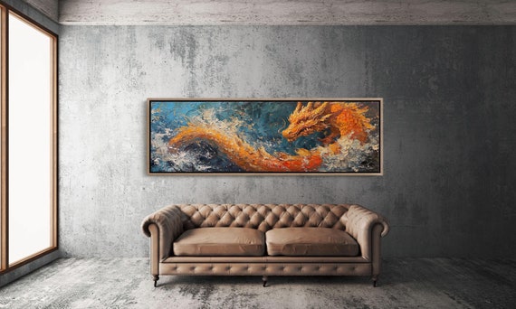 Panoramic Dragon Canvas Wall Art, Fantasy Wall Art, Dragon Art