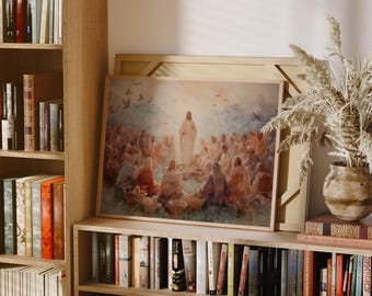 Jesus Teaching the Multitude | Inspiring Biblical Gathering Watercolor in Soft Warm Light