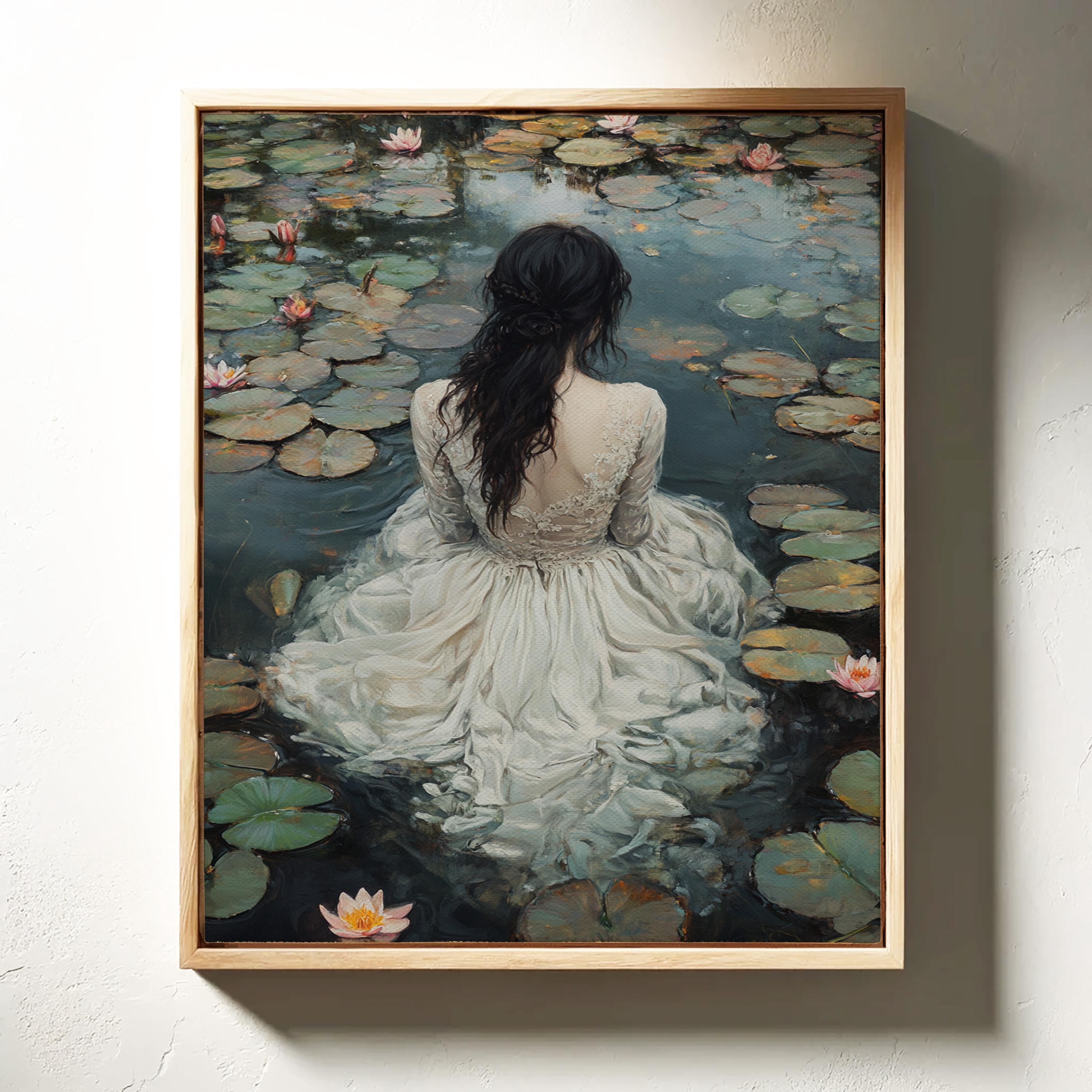Ethereal Woman in Lace Dress by Lily Pond Canvas Art - Romantic