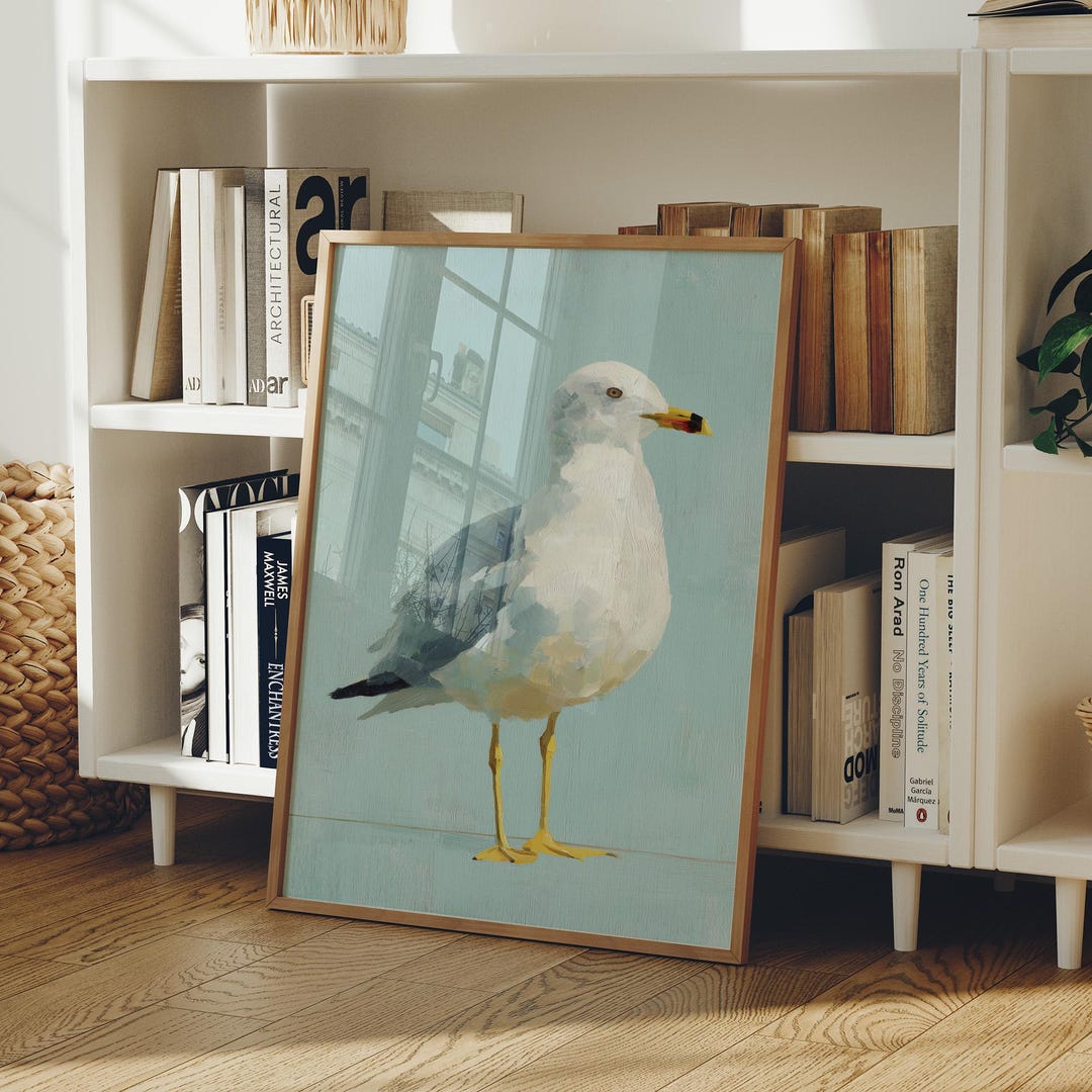 Seagull on Blue | Minimal Coastal Wall Art With Textured Paint and Soft ...