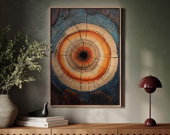 Tree Ring Abstract Canvas Wall Art, Rustic Earth Tone Wood Texture Print, Nature Inspired Centerpiece for Modern Cabin or Office Decor