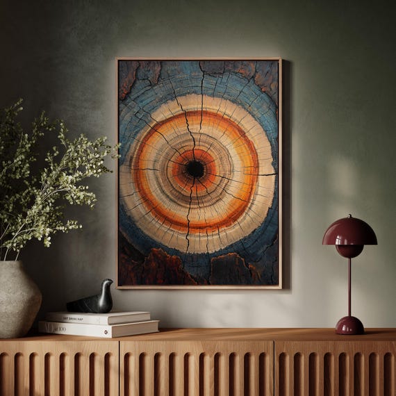 Impression sur toile esthétique d'arbre coloré - Œuvre d'art moderne abstraite - Art mural - Décoration de salon - 60 x 80 cm - Avec cadre