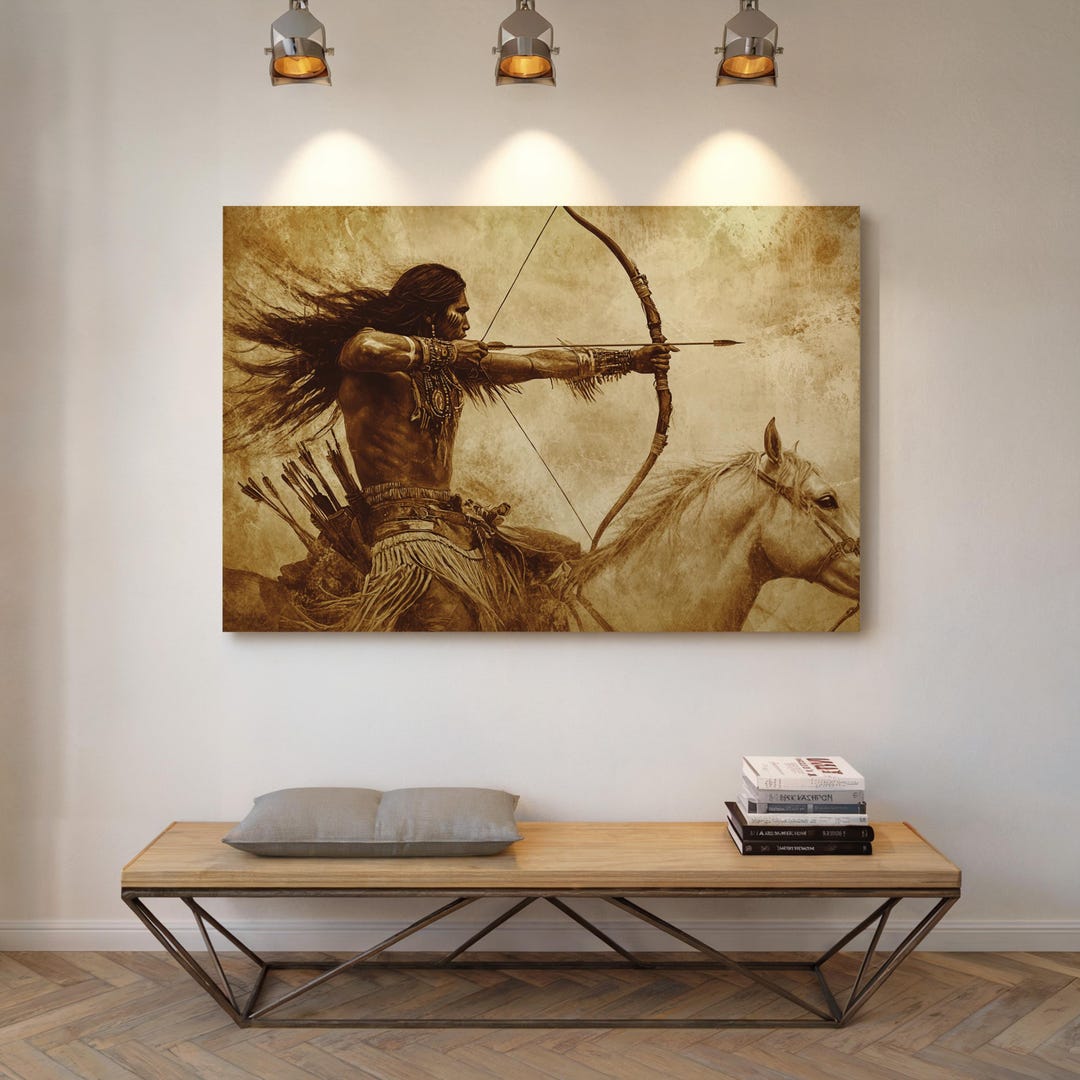 Native Warrior Archer on Horseback | Vintage Western Canvas Wall Art ...