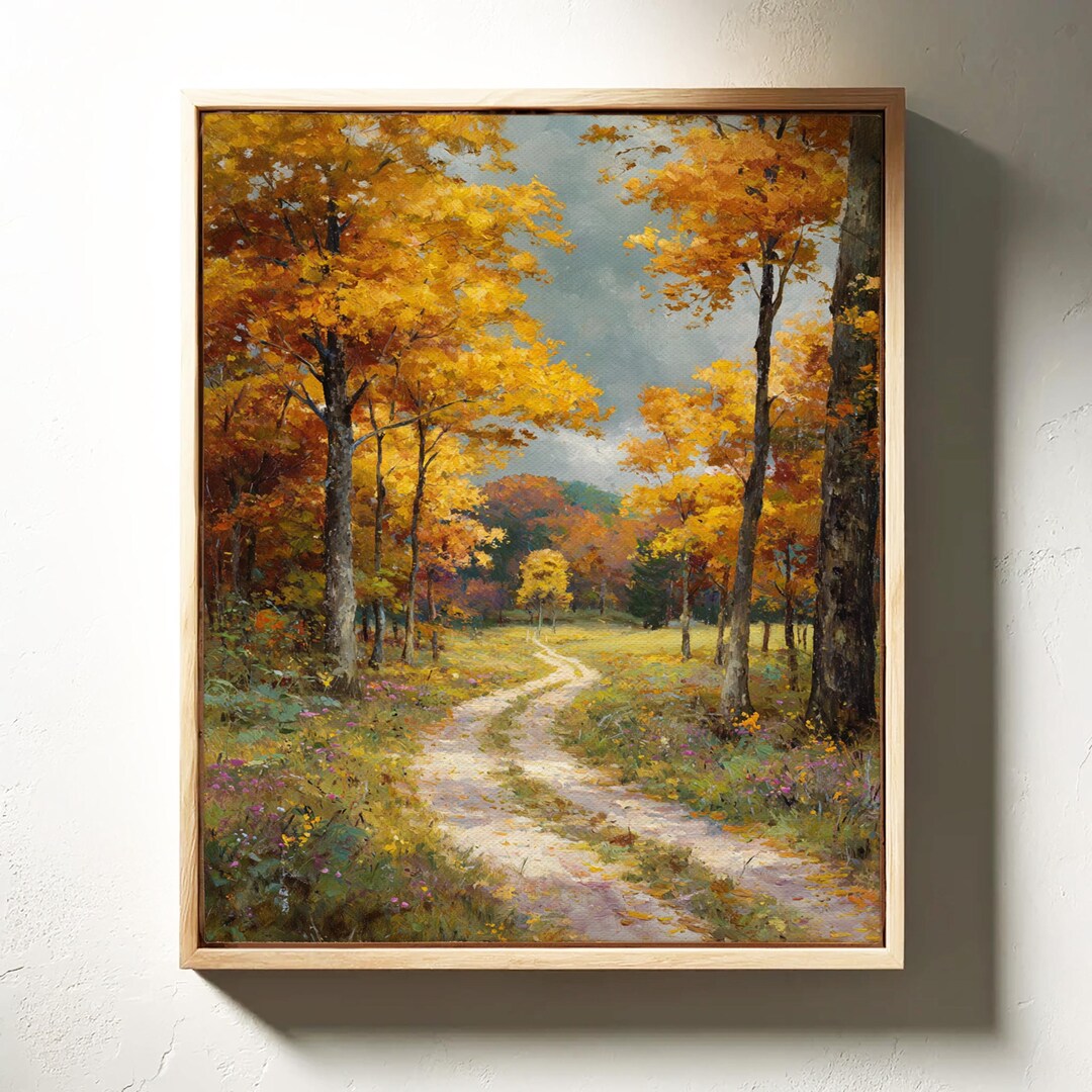 Autumn Forest Path Canvas | Golden Trees Rustic Nature Painting - Etsy