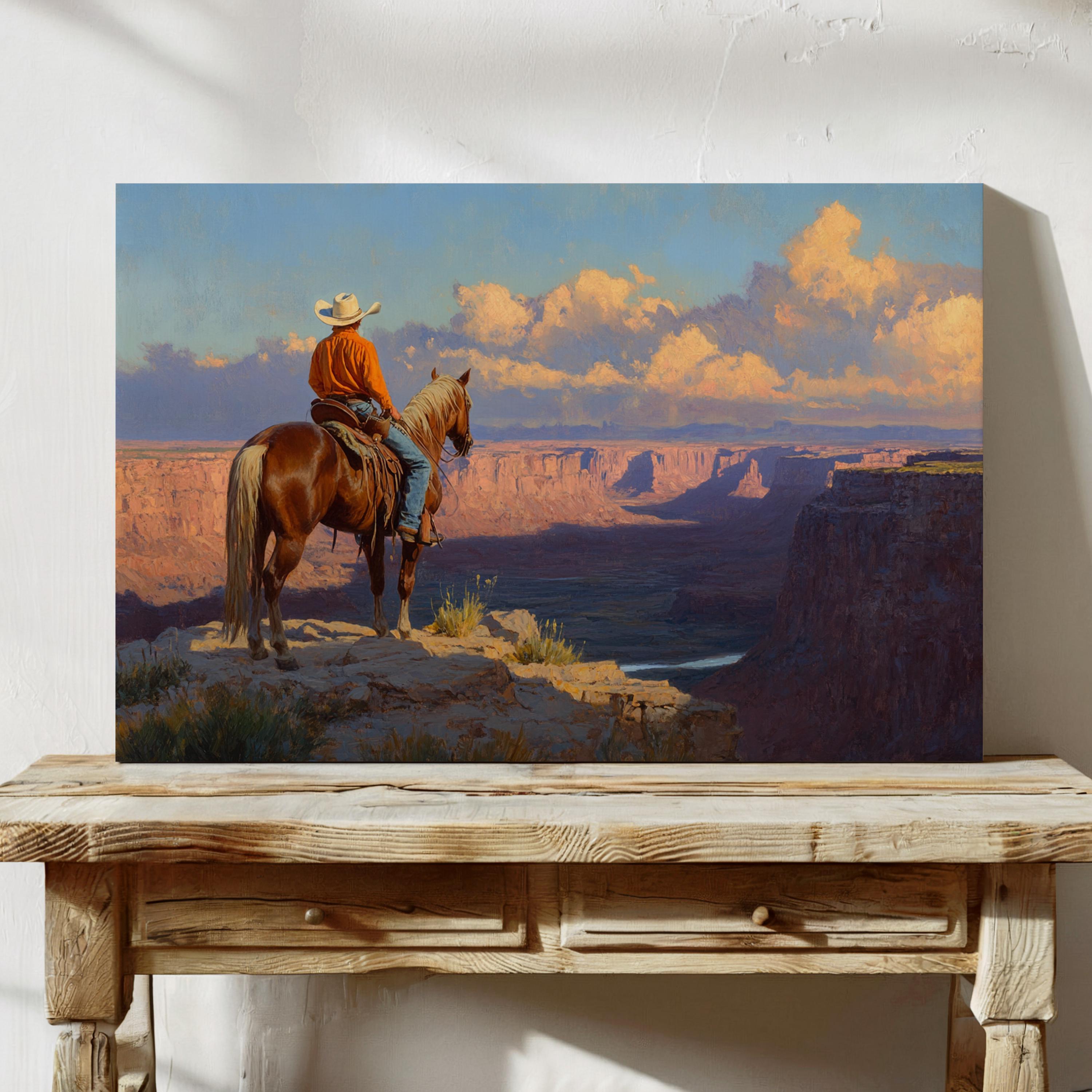 Western Cowboy Wall Art - Majestic Horse Rider Overlooking Grand Canyon ...