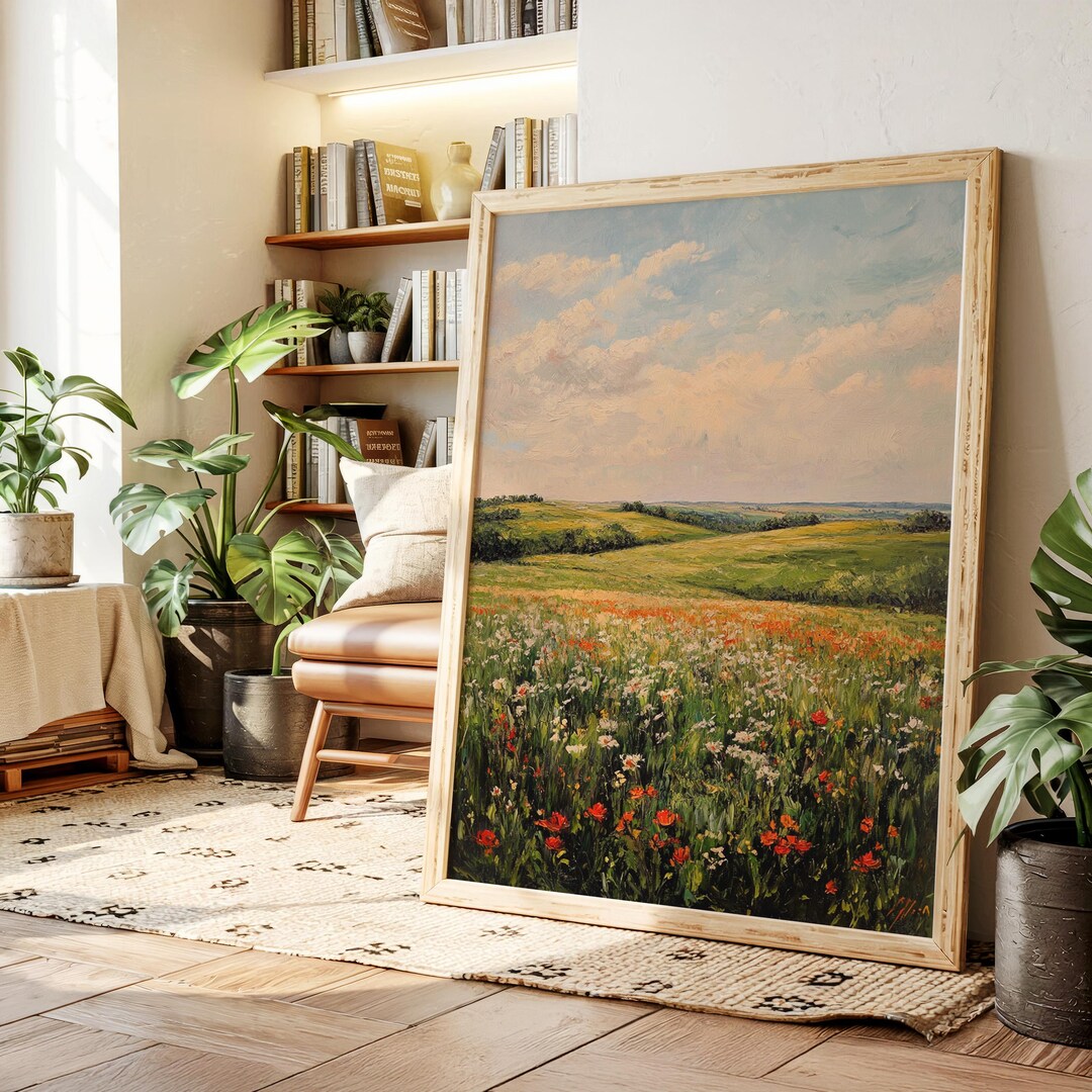Wildflower Meadow Landscape Canvas – Colorful Spring Floral Field Wall ...