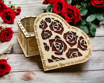 Personalized heart shaped gift box with rose motif