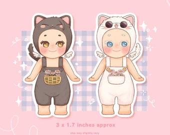 JJK Cat Kewpie Angel Stickers: Gojo & Satoru, Water-Resistant