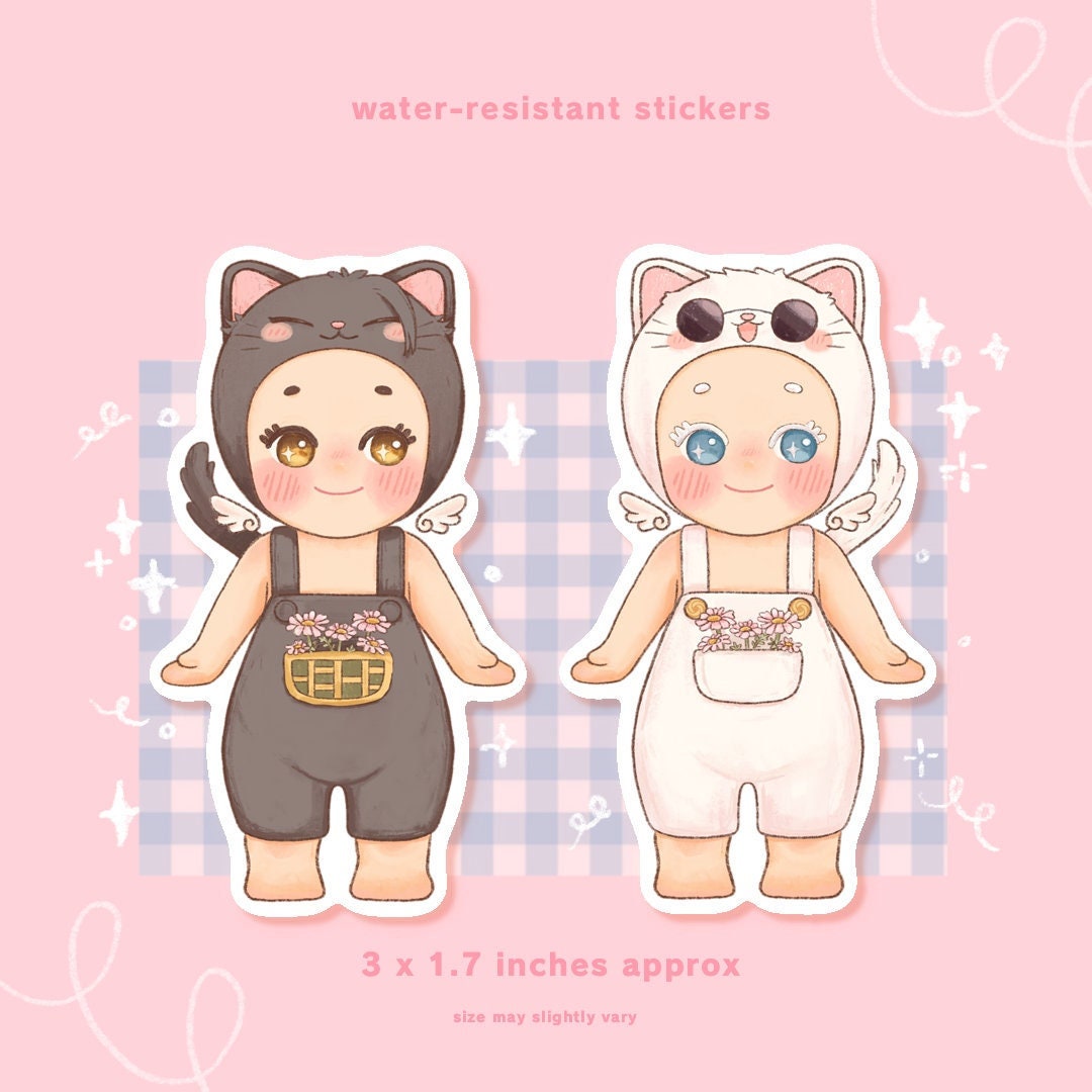 Satosugu Cat JJK Kewpie Angels / Gojo Cat l Shounen Anime l Pegatinas resistentes al agua para botellas de agua, computadoras portátiles y más