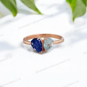 Naturlig Lapis Lazuli Toi Et Moi-ring Päronslipad blå akvamarin Förlovningsring Du och jag Stapelring Mars födelsesten Presentsmycken till henne