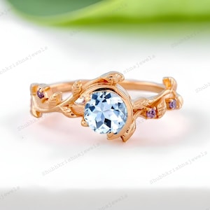 Vintage Aquamarine Engagement Ring 18K Gold march Birthstone ring Nature Inspired Amethyst Cluster Ring Statement Jewelry Birthday Gifts