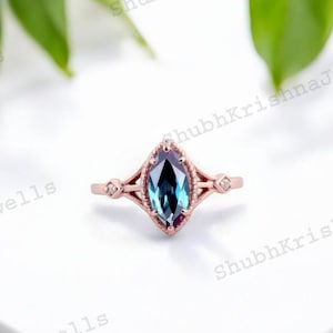 Vintage Alexandrite Engagement Ring Antique Wedding Women&#39;s Ring Marquise Cut Alexandrite Ring June Birthstone Jewelry Birthday Gift For Her