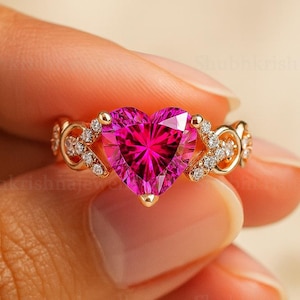 Unique Heart Cut Pink Sapphire Engagement Ring Rose Gold Vine Ring Wedding Ring Custom Promise Ring Anniversary Rings For Women