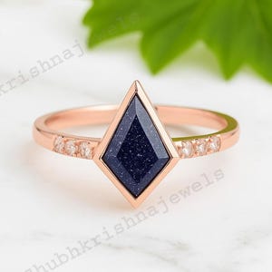 kite Shape Blue Galaxy Sandstone Ring Women’s Nebula Ring Personalized Promise Ring Custom Engagement Ring Anniversary Birthday Gift For Her